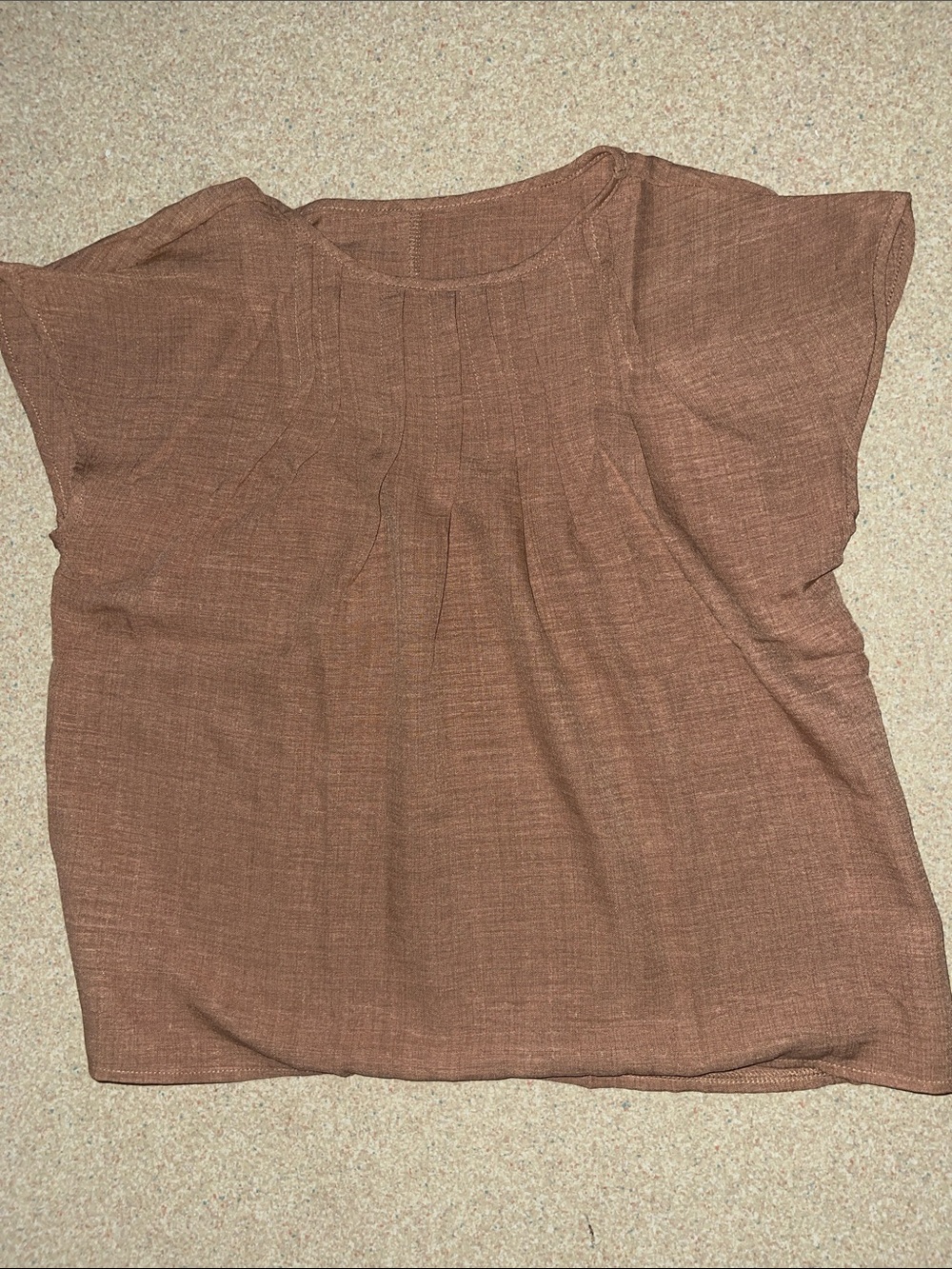 Women's Brown Pintuck Short Sleeve Top